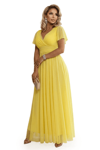 vestido de cerimónia comprido amarelo com tule BeStylish