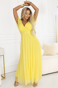 vestido de cerimónia comprido amarelo com tule BeStylish
