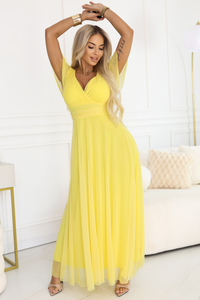 vestido de cerimónia comprido amarelo com tule BeStylish
