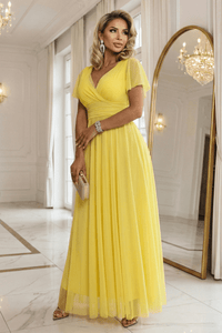 vestido de cerimónia comprido amarelo com tule BeStylish