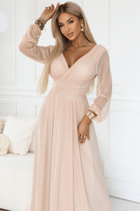 Vestido de casamento comprido pêssego em tule BeStylish 