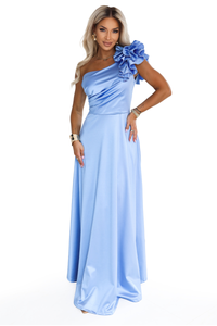 vestido de cerimónia comprido em cetim azul celeste BeStylish 