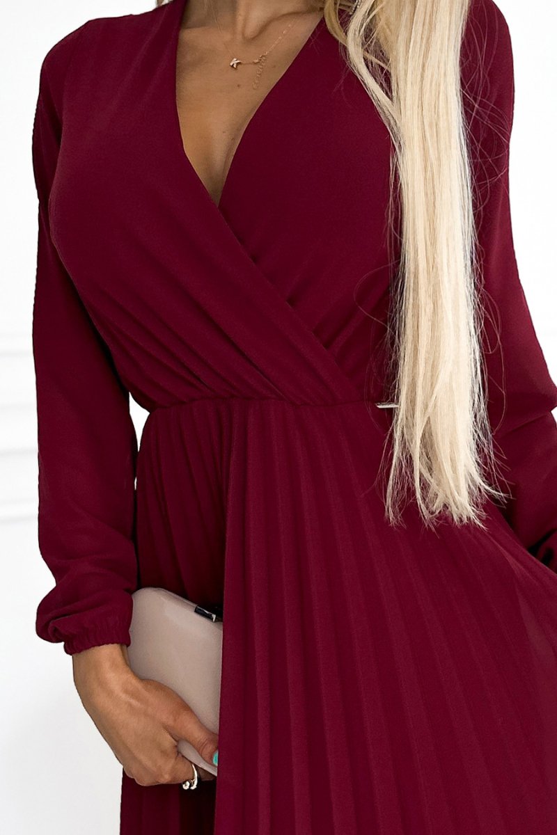 vestido de cerimónia bordeaux plissado em chiffon BeStylish