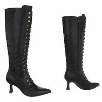 Botas pretas de salto alto em pele com atacadores BeStylish 