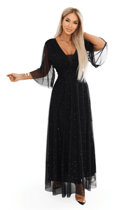 vestido de cerimónia comprido preto brilhante plus size BeStylish