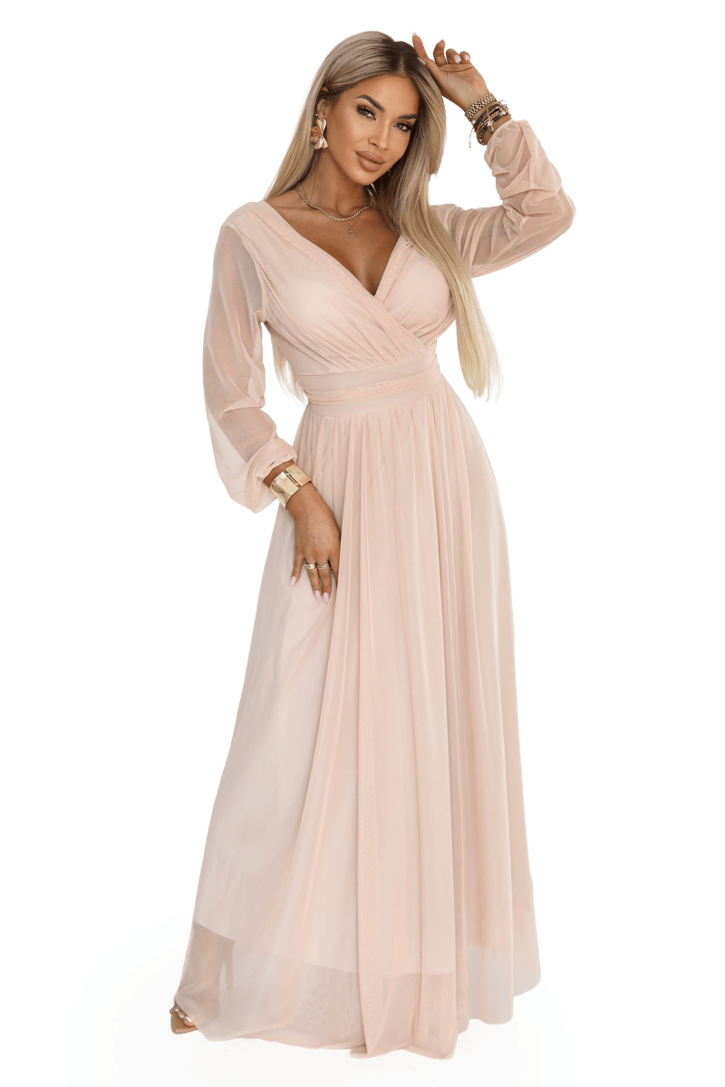 Vestido de casamento comprido pêssego em tule BeStylish 
