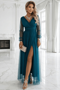 Vestido de casamento comprido verde garrafa em tule BeStylish 