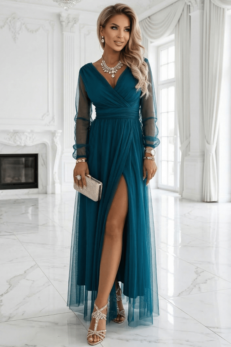 Vestido de casamento comprido verde garrafa em tule BeStylish 