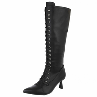 Botas pretas de salto alto em pele com atacadores BeStylish 