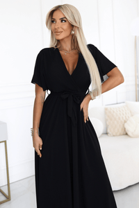 Vestido comprido em chiffon plissado preto BeStylish