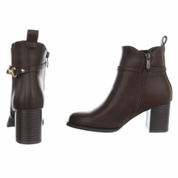 Botins castanhos chocolate de pele com salto grosso  BeStylish