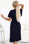 vestido de cerimónia médio plissado azul navy BeStylish 