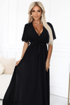 Vestido comprido em chiffon plissado preto BeStylish