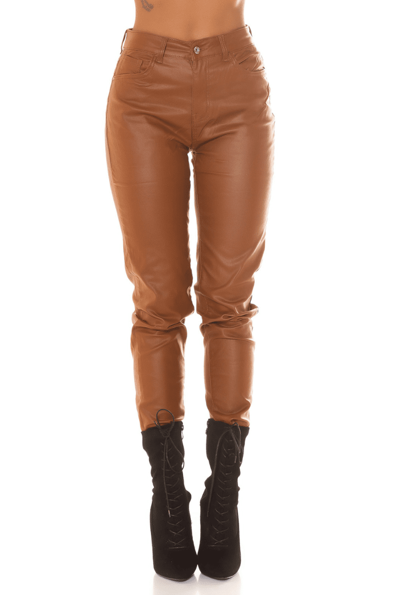 calças em pele castanhas BeStylish