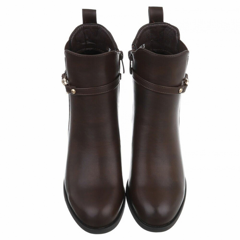 Botins castanhos chocolate de pele com salto grosso  BeStylish