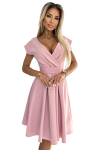 vestido de cerimónia rosa mangas curtas BeStylish