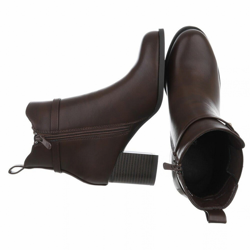 Botins castanhos chocolate de pele com salto grosso  BeStylish