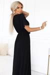 Vestido comprido em chiffon plissado preto BeStylish