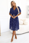 Vestido médio com bolinhas polka dots azul navy BeStylish 
