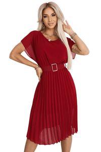 Vestido de cerimónia curto plissado em chiffon bordeaux BeStylish