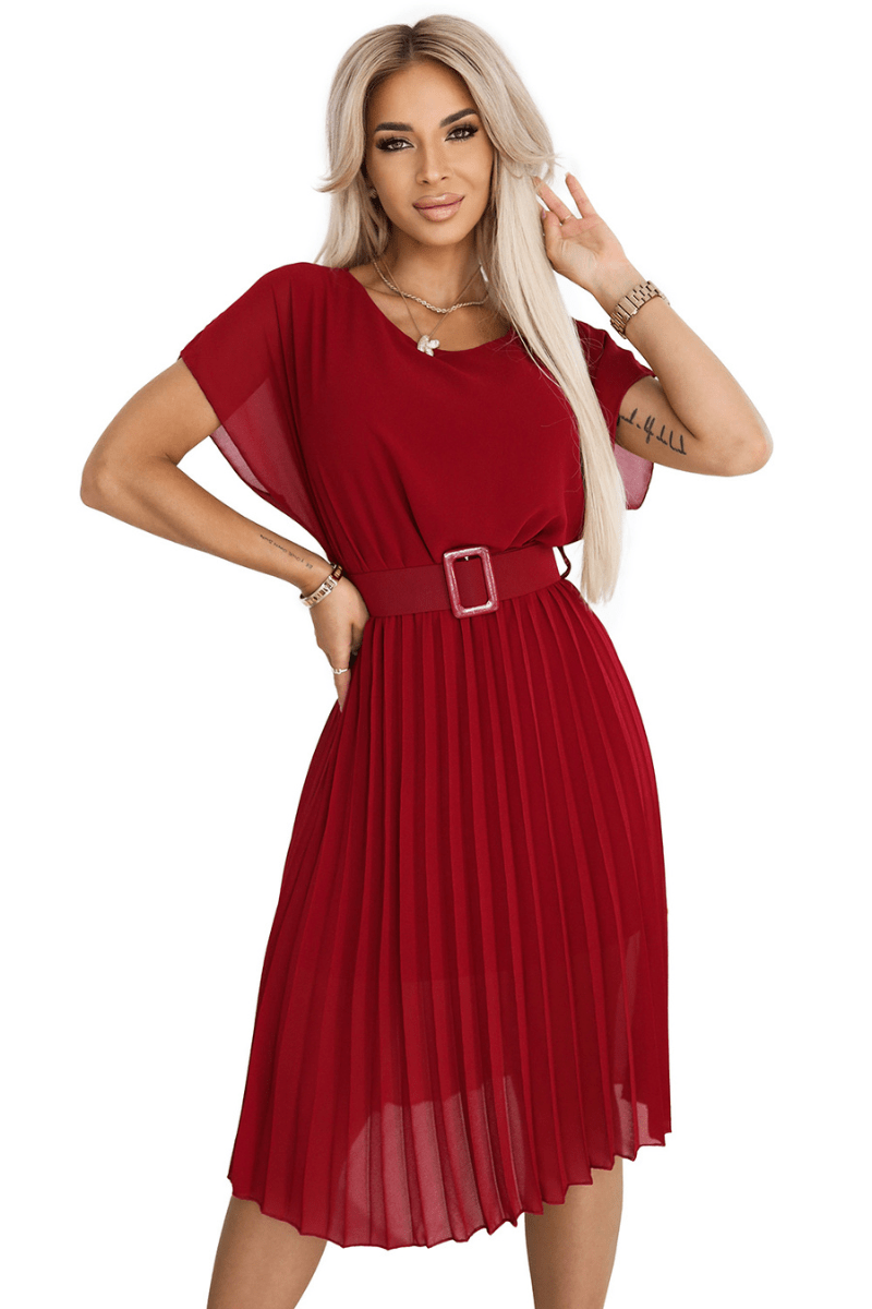 Vestido de cerimónia curto plissado em chiffon bordeaux BeStylish