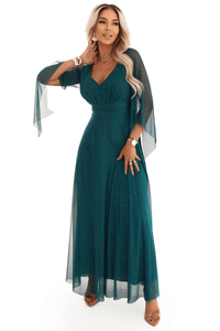 Vestido de festa comprido esmeralda com brilhantes BeStylish