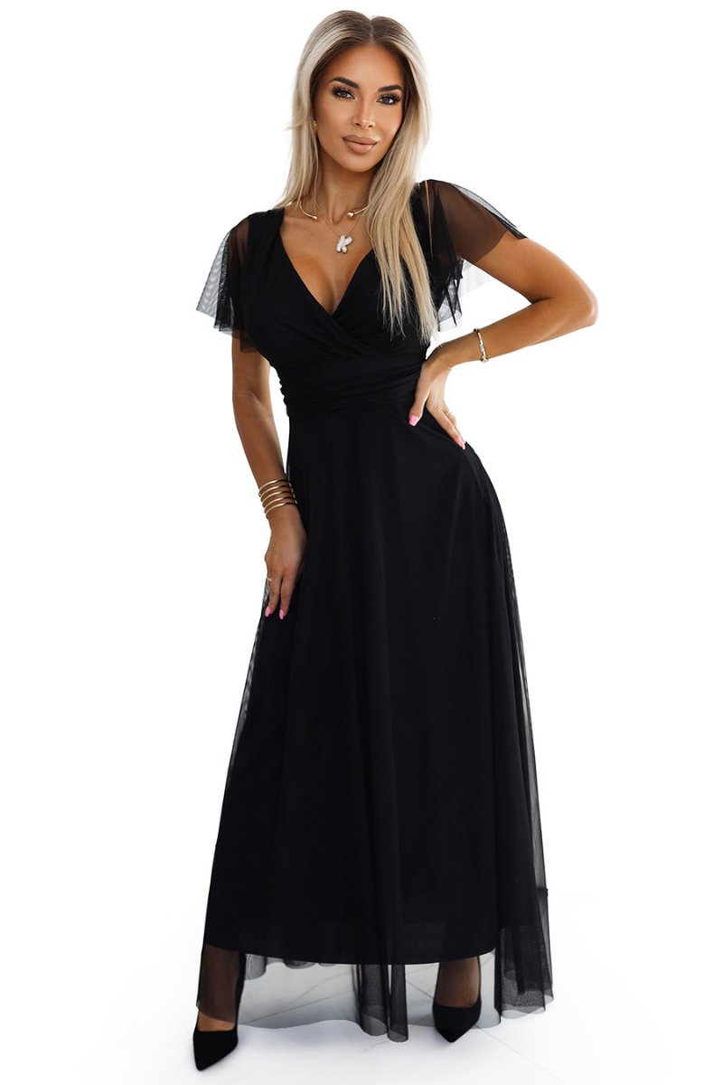 vestido de cerimónia comprido em tule preto BeStylish 