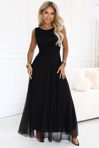 vestido de cerimónia comprido em tulle preto BeStylish