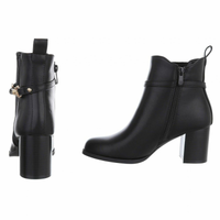 Botins pretos de pele com salto grosso  BeStylish