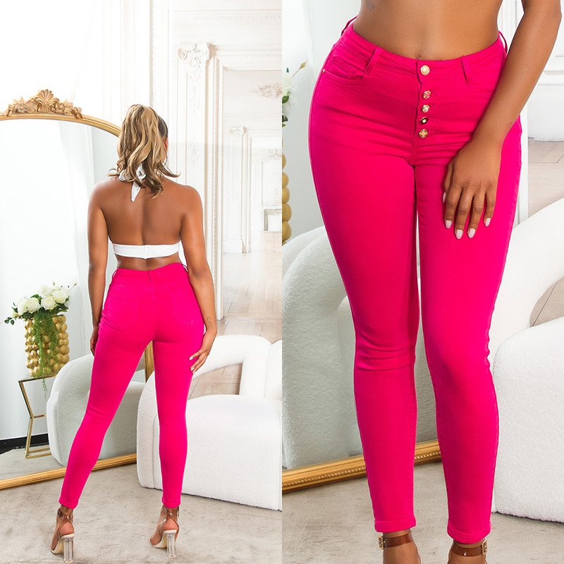 jeans de cintura subida rosa BeStylish