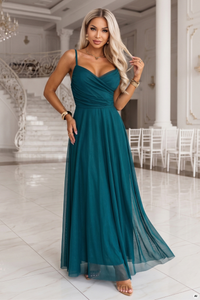 vestido de cerimónia comprido com alças em tulle verde BeStylish