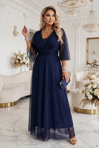 vestido de cerimónia comprido azul marinho brilhante plus size BeStylish
