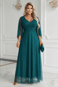 Vestido de festa comprido esmeralda com brilhantes BeStylish