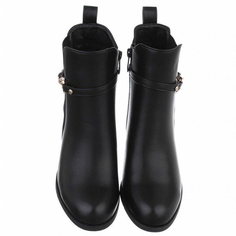 Botins pretos de pele com salto grosso  BeStylish