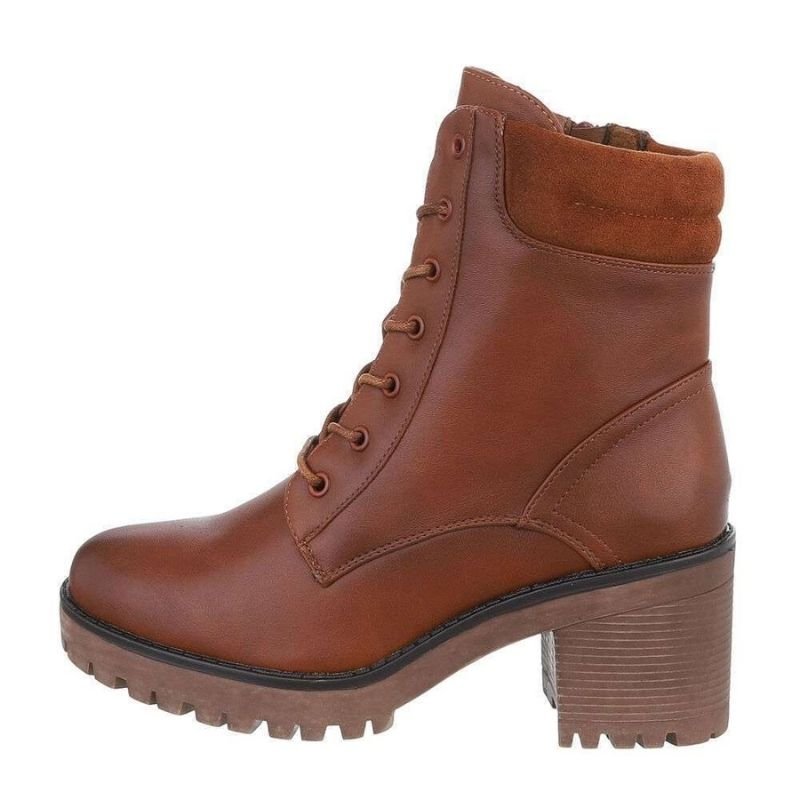 Botins de salto alto camel em imitação de pele BeStylish