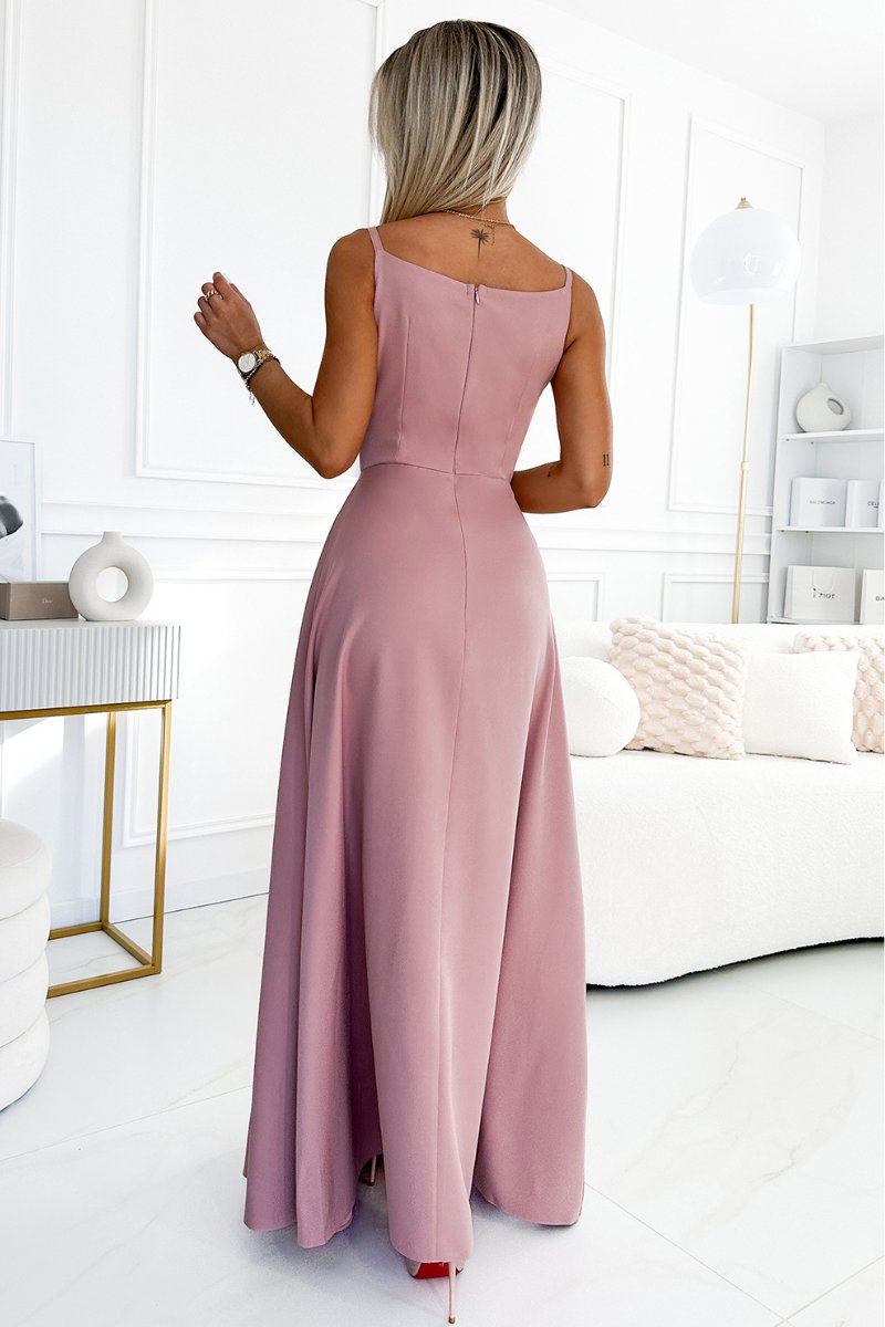 vestido de cerimónia comprido rosa BeStylish