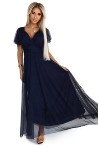 vestido de cerimónia comprido em tule azul navy BeStylish 