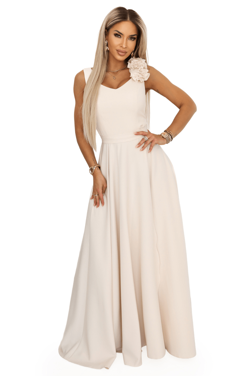 Vestido de noite bege comprido BeStylish