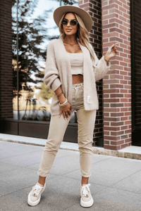 casaco bege de malha acrílica BeStylish 