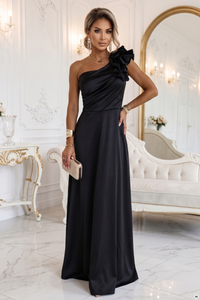 vestido preto de cerimónia comprido em cetim BeStylish 