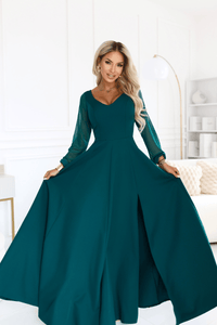 vestido de cerimónia comprido verde com mangas transparentes BeStylish