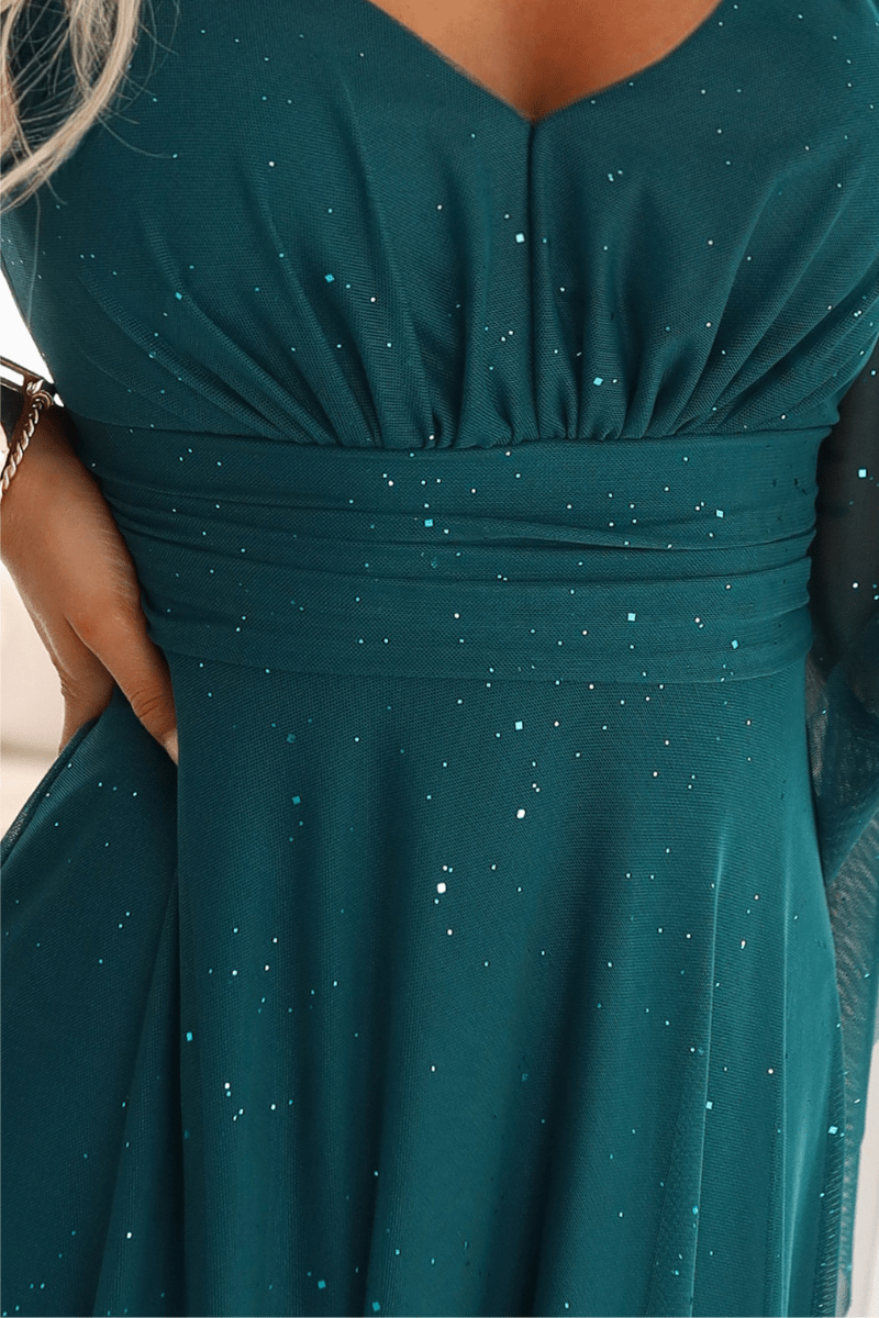 Vestido de festa comprido esmeralda com brilhantes BeStylish