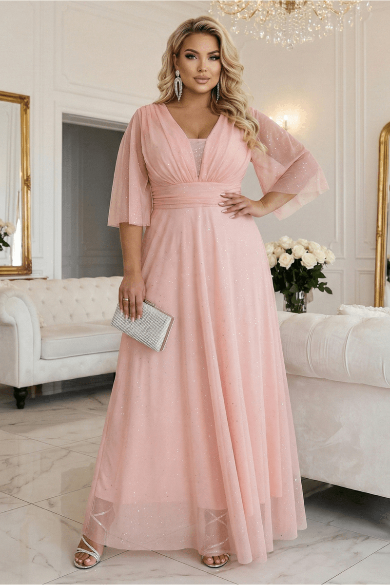 Vestido de cerimónia comprido pêssego plus size BeStylish 