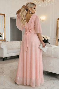 Vestido de cerimónia comprido pêssego plus size BeStylish 