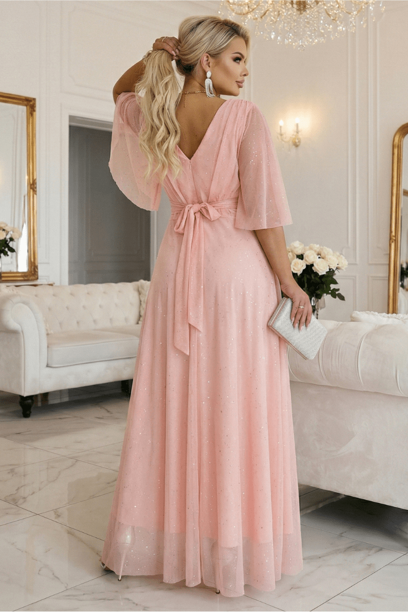 Vestido de cerimónia comprido pêssego plus size BeStylish 