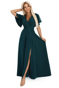 vestido de cerimónia comprido verde escuro com racha BeStylish 