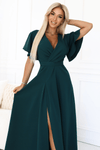 vestido de cerimónia comprido verde escuro com racha BeStylish 