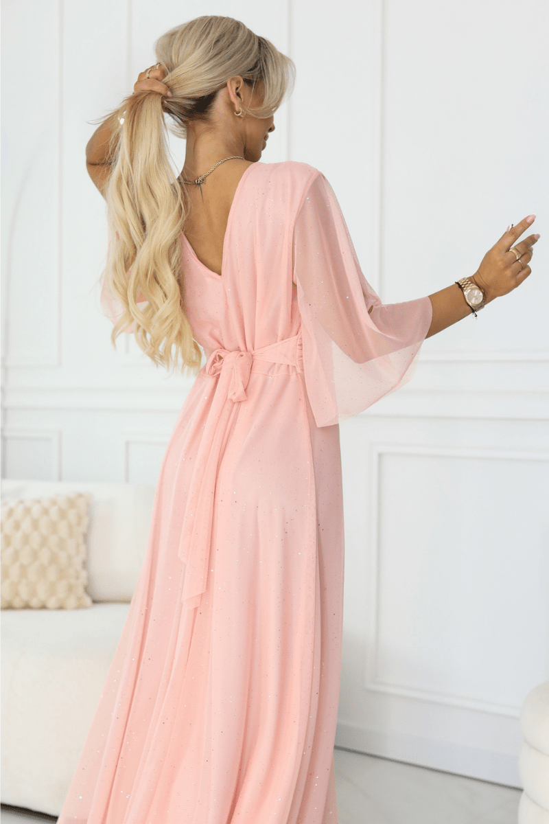 Vestido de cerimónia comprido pêssego plus size BeStylish 