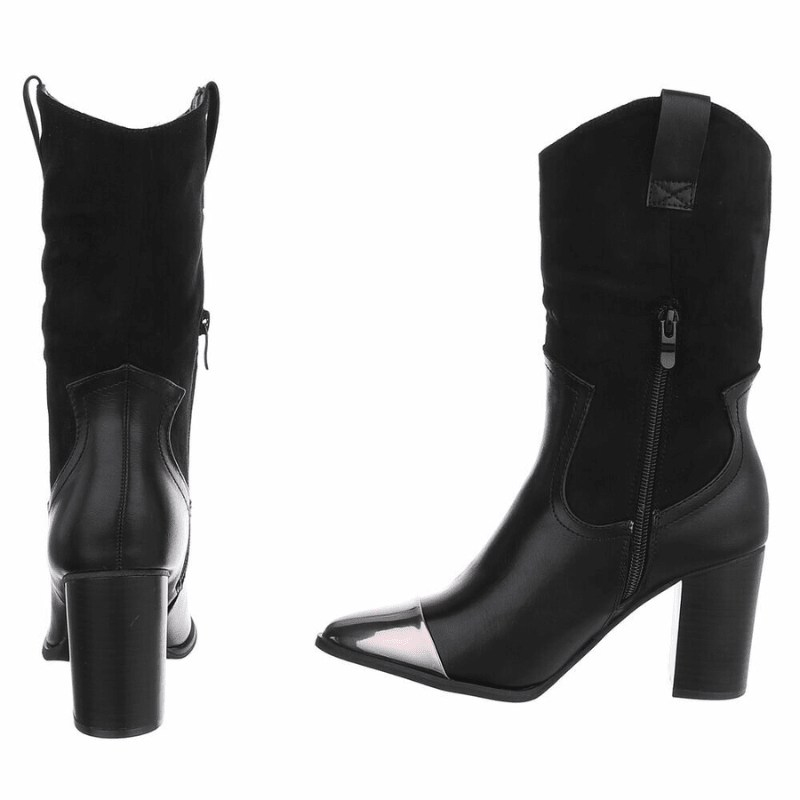 botins texanas pretas com detalhe metálico na ponta BeStylish