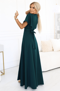 vestido de cerimónia comprido verde escuro com racha BeStylish 